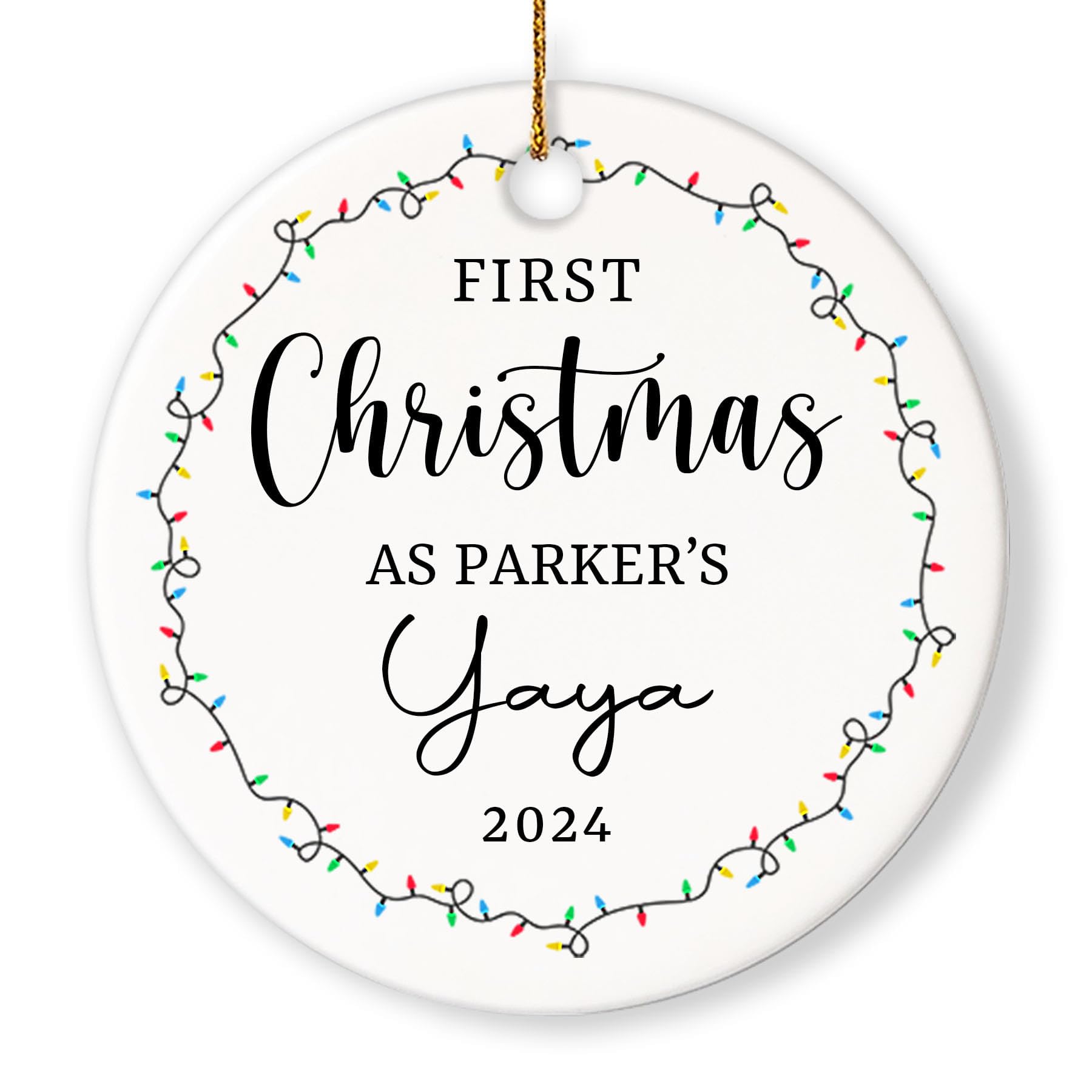 Personalized First Christmas as Yaya with Baby Name Ceramic Ornament - Customized First Time Grandma Grandpa Christmas 2024 Ornament - Baby First Christmas Keepsake 2024