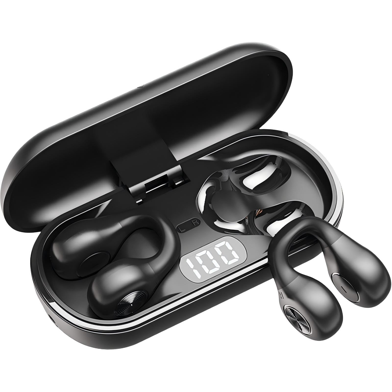 open ear headphones, clip on earbuds mini air conduction headphones (black) | ipx6 waterproof bluetooth earbuds, bluetooth 5.3 ear clip earphones for running walking, workout