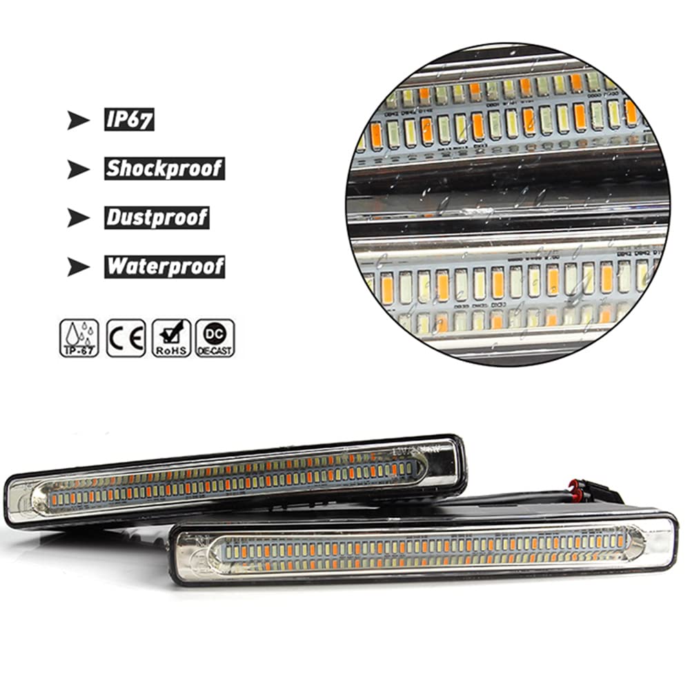 AIVYNA 2 Uds De Luces LED De Circulación Diurna DRL para Coche Luz De Señal De Giro Amarilla con Flujo Secuencial Blanco Luz Antiniebla Azul Luz De Conducción De 12V