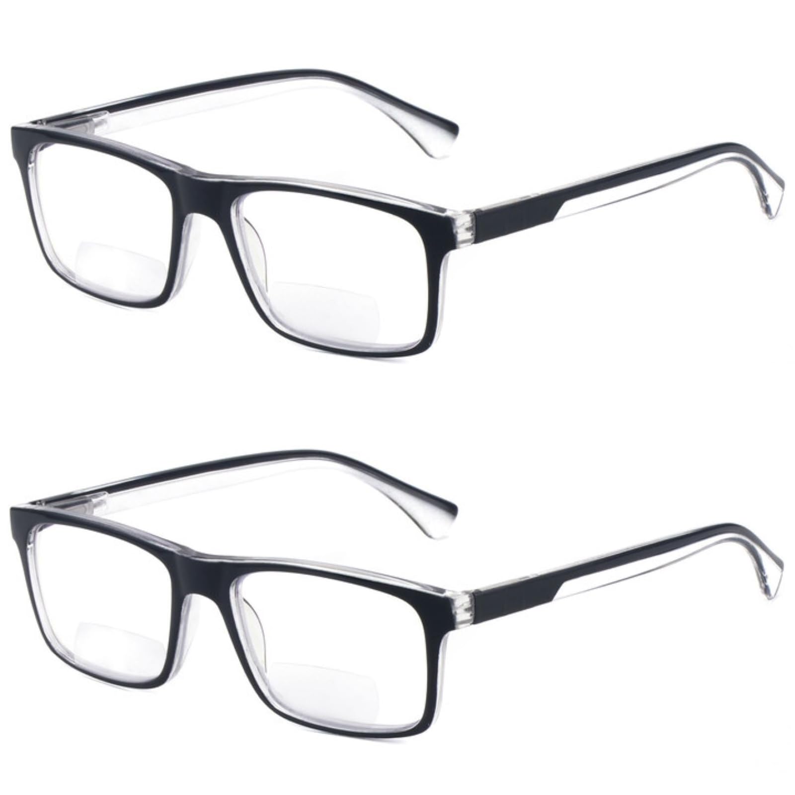Missfive 2-Pack Light Bifocal Reading Glasses for Men, Blue Light Blocking Near Far Dual-use Spring Hinge Readers, Comfort Rectangle Eyewear Quality Lightweight Eyeglasses, Black, 2.5x