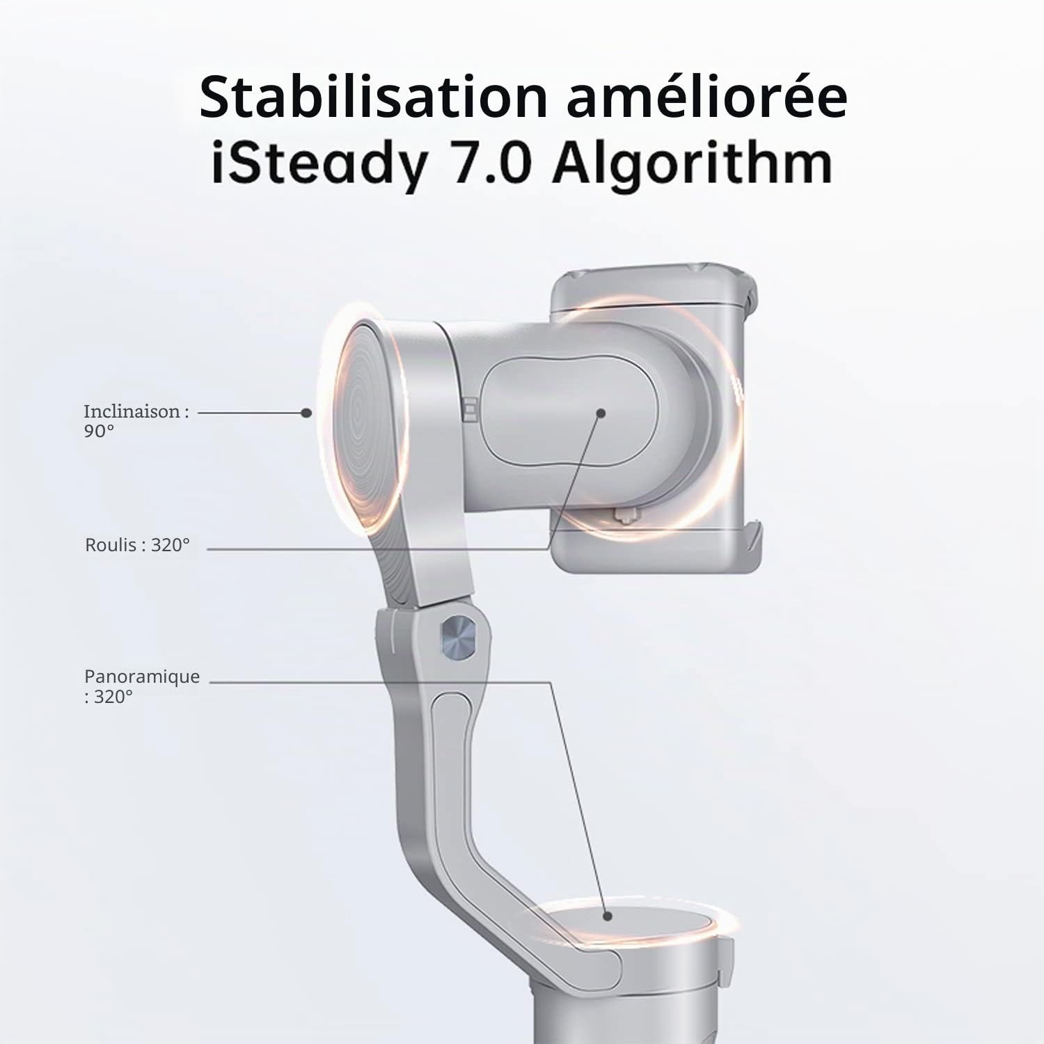 Hohem isteady XE KIT 3 Axes stabilisateur de cardan Smartphone avec lumière pour iPhone téléphone Android pour vlog Enregistrement vidéo en Direct Main Pliante stabilisateur de cardan Gris Combo