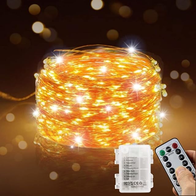 GRLIG Upgrade Fairy Lights, 20M 66Ft 200 LED Battery Operated String Lights with Remote, Copper Wire Waterproof Outdoor Indoor String Light for Wedding, Party, Christmas, Decoration (Warm White)