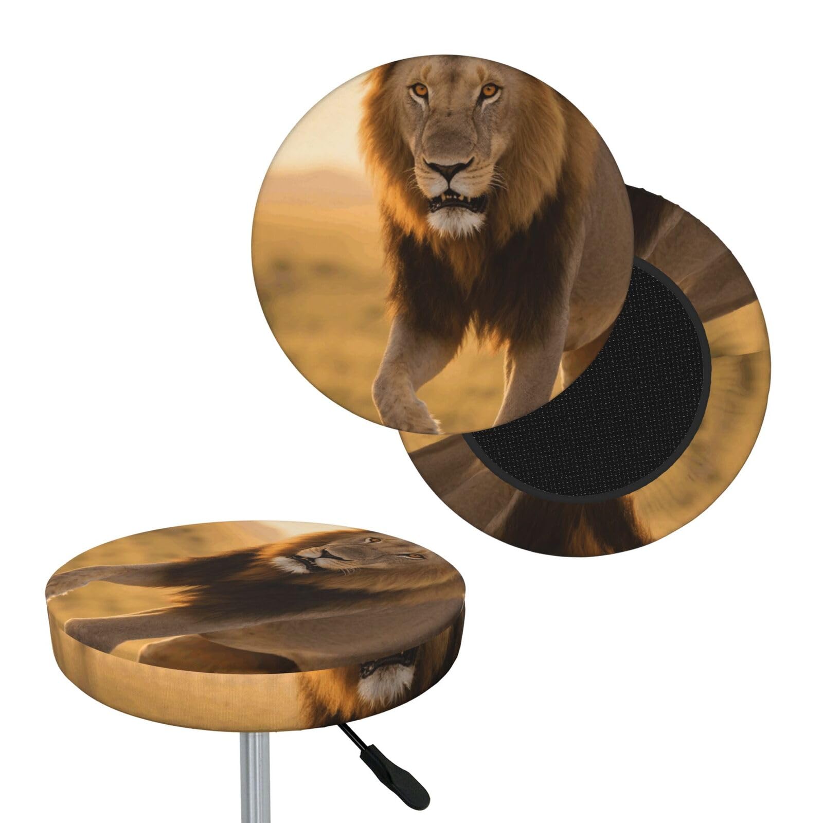 FekiLoot Grassland Lion Round Bar Stool Covers Stretch Washable Bar Stool Covers Dustproof Slipcover Bar Chair Covers with Elastic Band for Bar Kitchen Living Room Decor 14 Inch