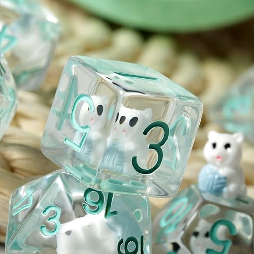 Miniatura 6 de DNDND - Dados para gatos DND, 7 dados de resina D&D con bolsa de terciopelo para juegos de rol de Calabozos y Dragones y juegos de mesa (gato