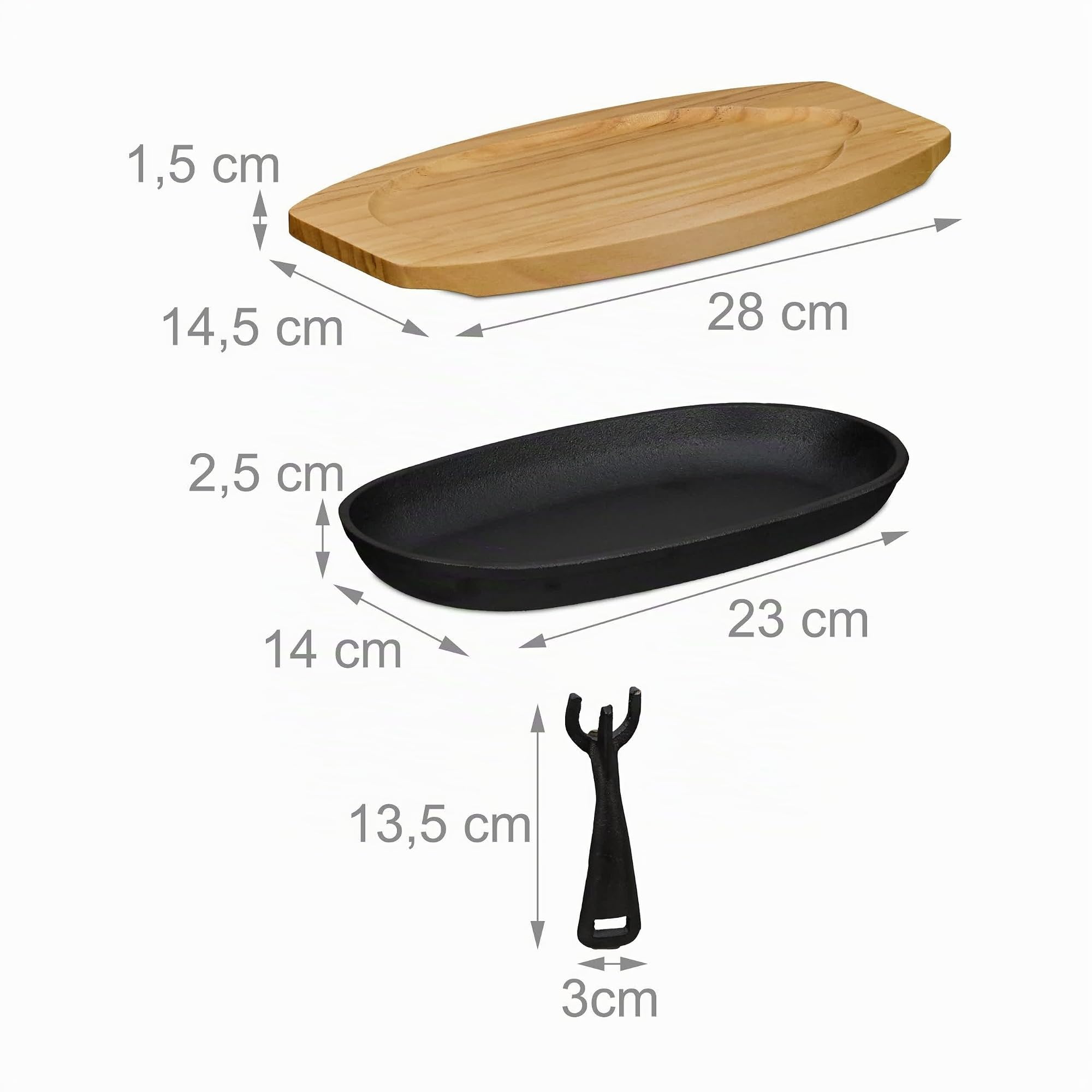Relaxdays 2 Padelle Ghisa con Sottopentola in Legno, Piastra da Fornello a Gas o Elettrico, Bistecchiera, Nero Naturale