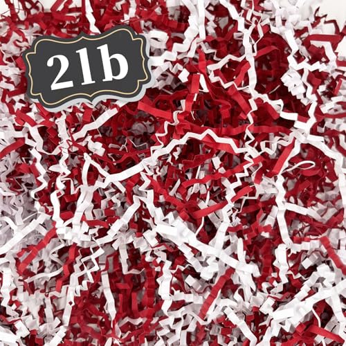 Image of ZEBMOON 2 LB Red White Crinkle Cut Paper Shred Filler Great for Gift Wrapping, Basket Filling, Birthday, Wedding, Halloween, Thanksgiving, Christmas Day, New Year Party Decorations Filling Supplies