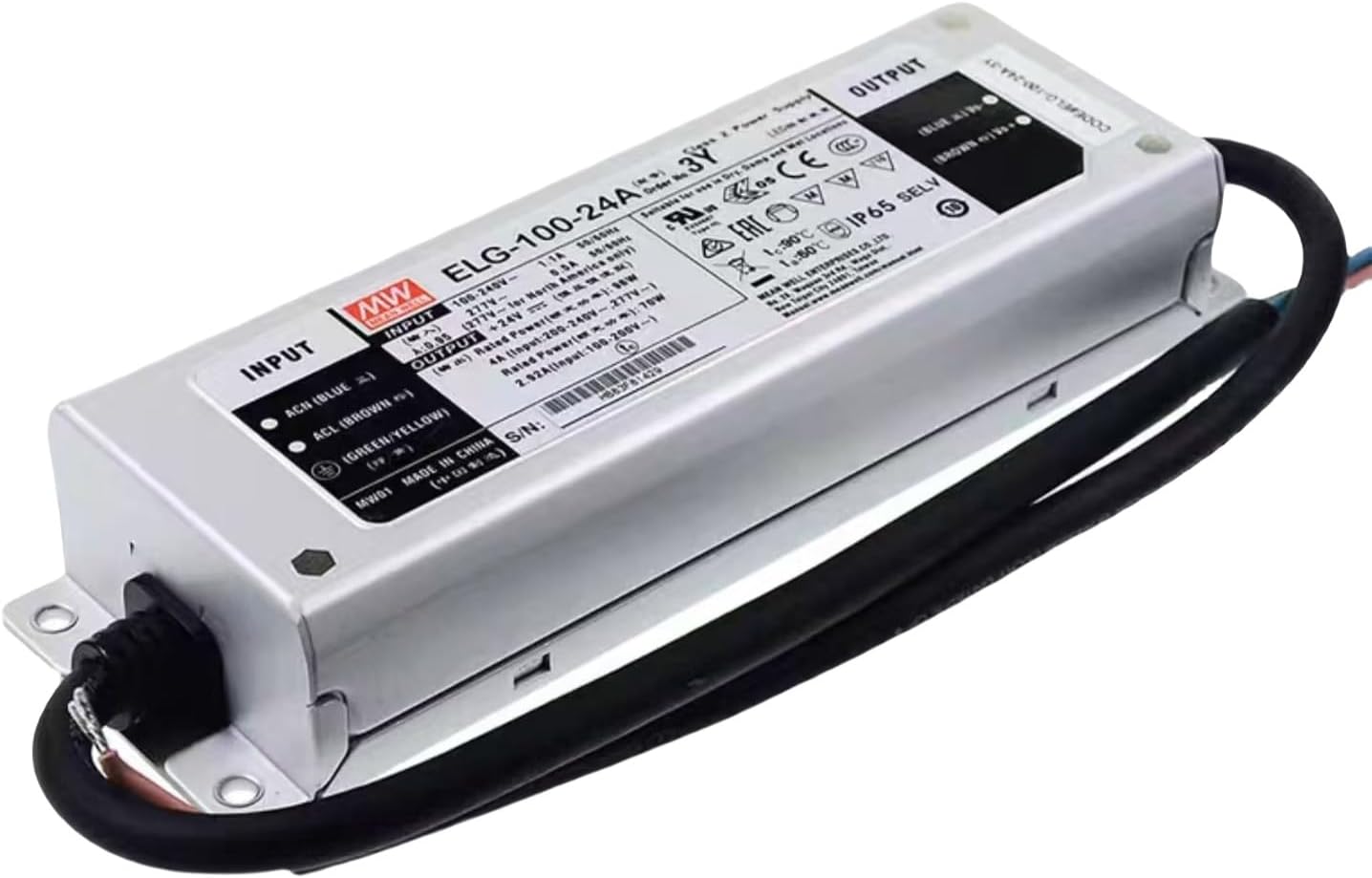 ELG-100-24A-3Y 70-100W Adjustable Constant Current/Constant Voltage LED Driver, IP65, 24V 4A, 100-305VAC Input, 3-in-1 Dimming, for LED Street Lighting, Building Lighting