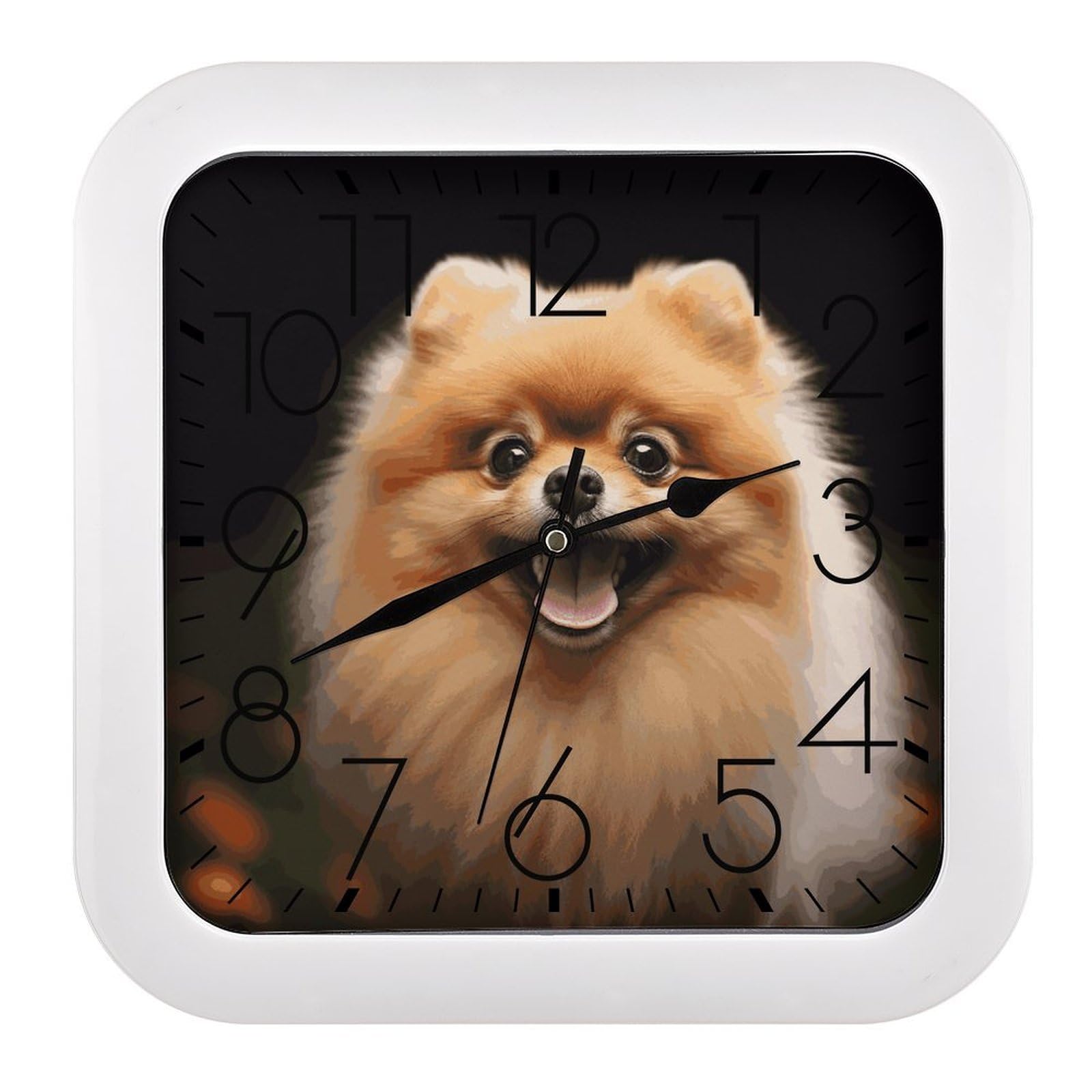 LDGSUPH Pomeranian Wall Clock Silent Non-Ticking Modern Clock Personalized Vintage Square Clocks for Travel Office Kitchen Home Decorative Clocks 10.2 Inch