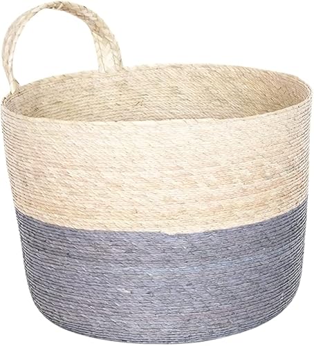 JACINTO - Cesta de palma hecha a mano gris oscuro, ecológica, fabricada con materiales biodegradables, perfecta para usar como decoración, como