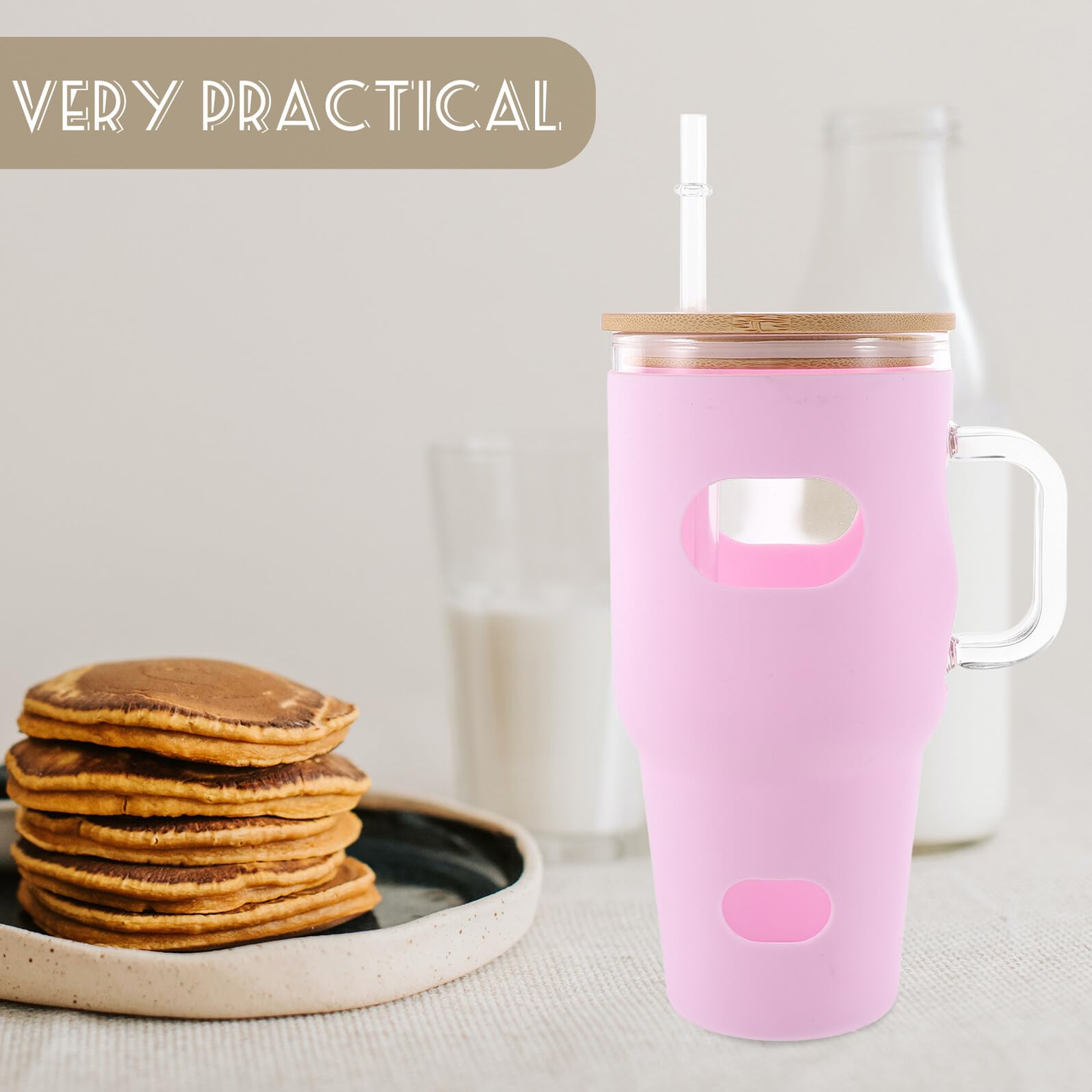 Glasbecher mit Deckel und Strohhalm für Wasser Saft und Milchtee Kleine Wiederverwendbare Saftflasche aus Glas für Täglichen Gebrauch