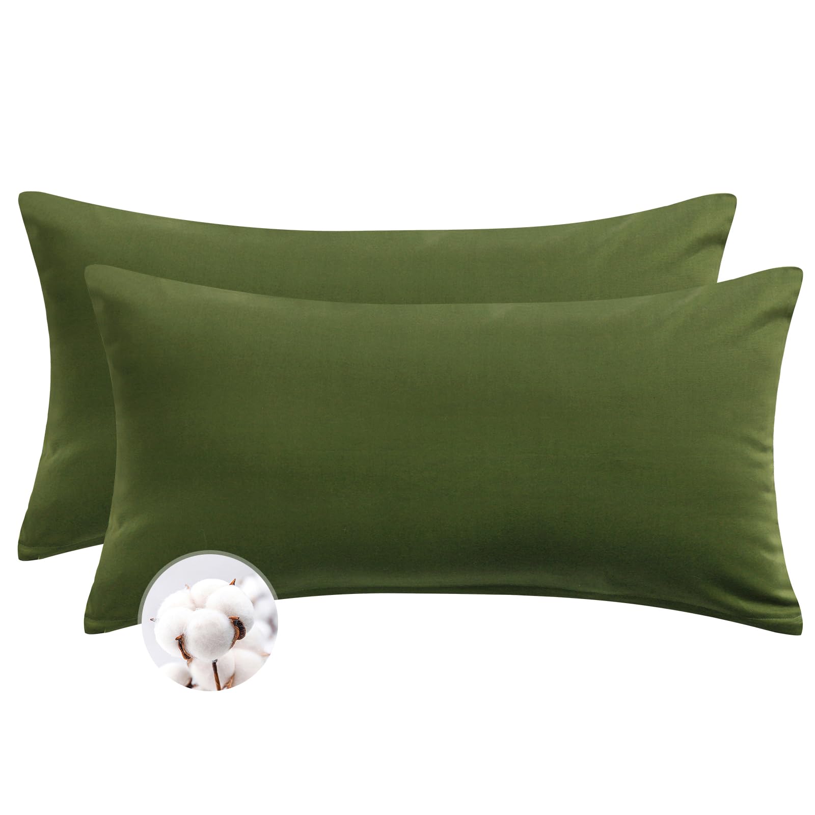 Aisbo Kissenbezug 40 x 80 Baumwolle 2er Set - weiche Kopfkissenbezug 40x80 Olivgrün mit Reißverschluss, 40x80cm Pillow Cover Pillowcase