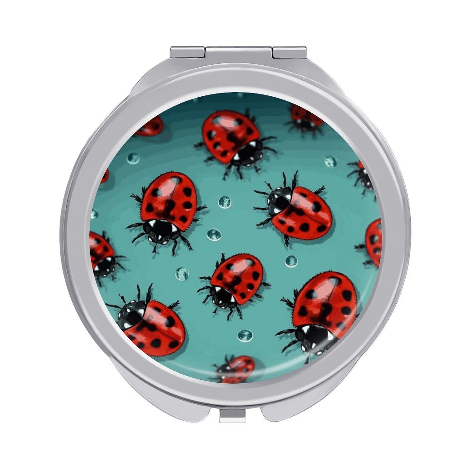 FekiLoot Red Ladybugs On A Blue Background Travel Makeup Mirror 2 X /1 X Magnifying Slim Pocket Mirrors Compact for Purse Travel Makeup Mirrors for Pocket, Handbag, Purse Women Gift