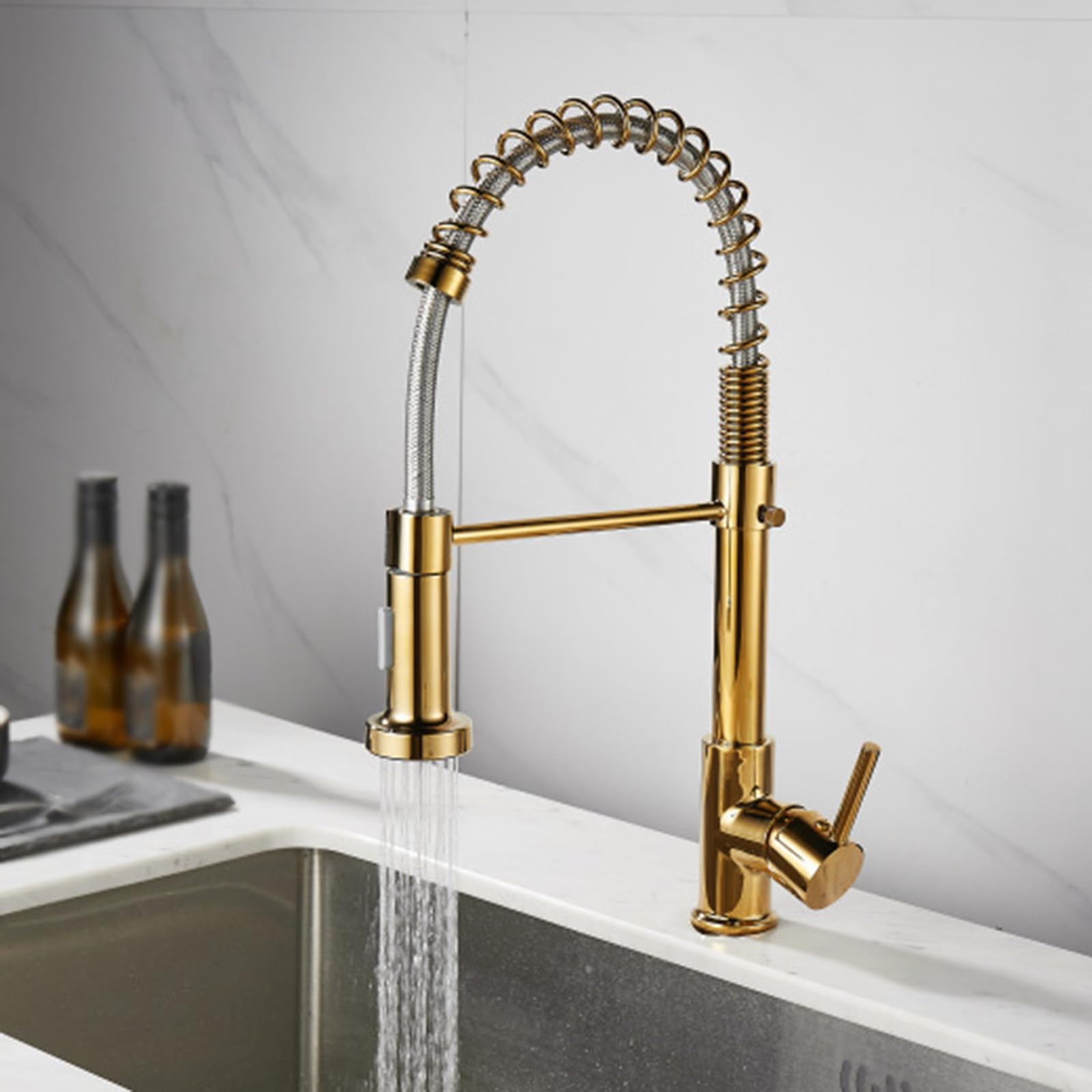 Rotating Kitchen Faucet with Pull-Down Sprayer, 2 Modes, Hot and Cold Water Mixer for Sink Convenience