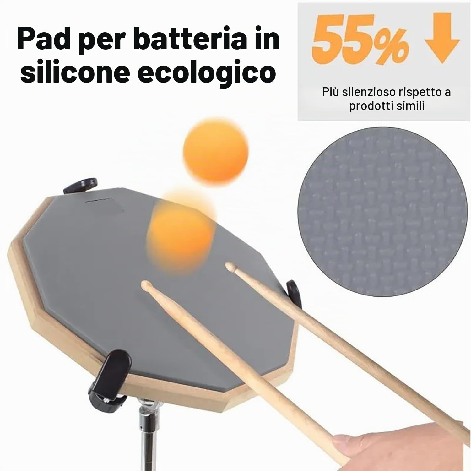 Set Pad Batteria Allenamento，Drum Pad，Kit di Allenamento Della Batteria 12"in Silicone per Bambini Adulti con Supporto per Rullante e Bacchette 30,5 cm Muto Double Face Silenzioso