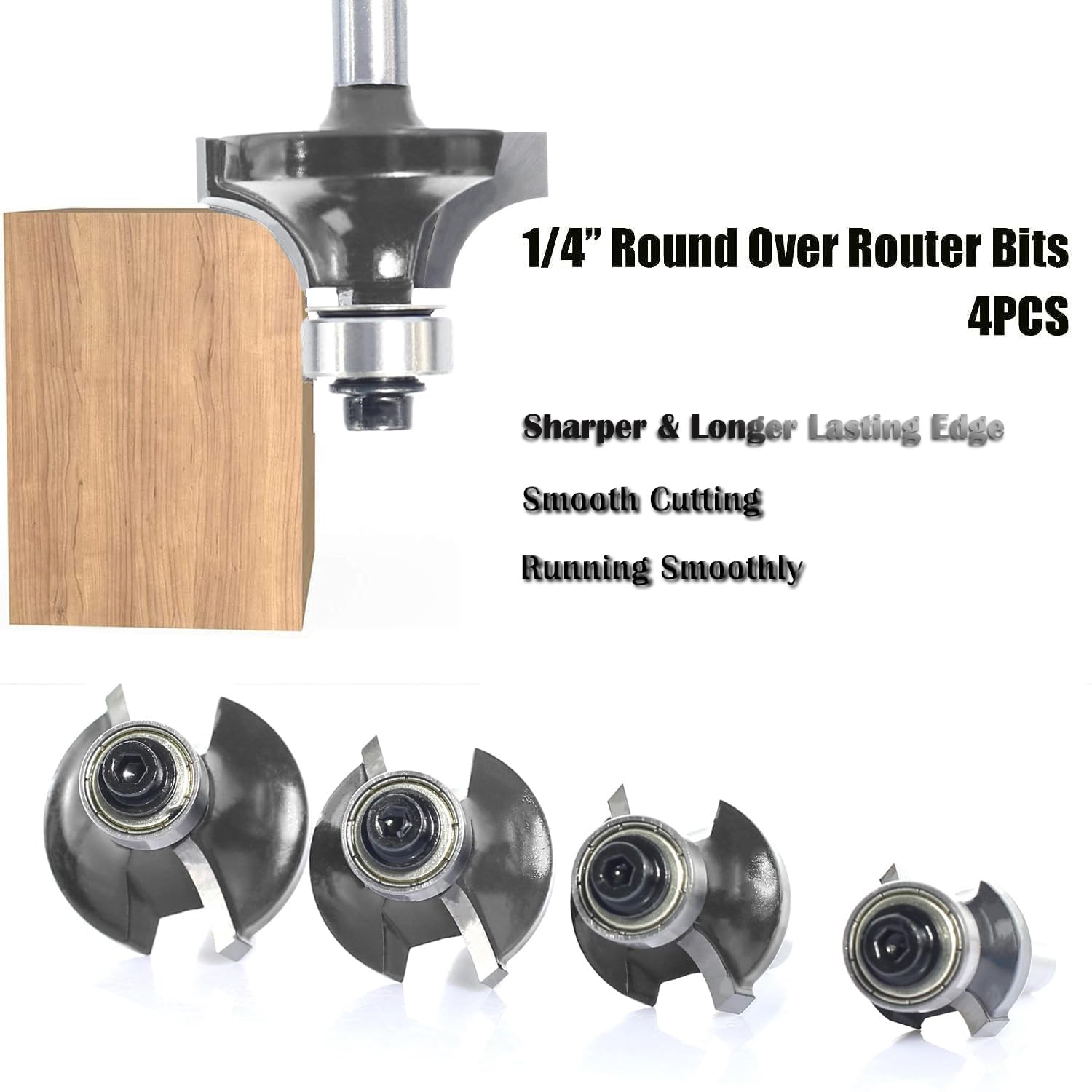 Snapklik.com : Roundover Router Bit Set 1/4 Shank By , 4pcs Router ...