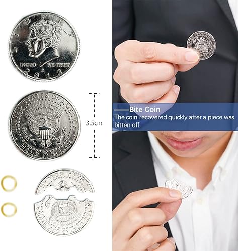 Miniatura 2 de Neliky Kit de trucos mágicos que incluye 6 trucos clásicos moneda de mordedura, galletas de mordedura, pulgar falso de seda desaparecida, cadenas de