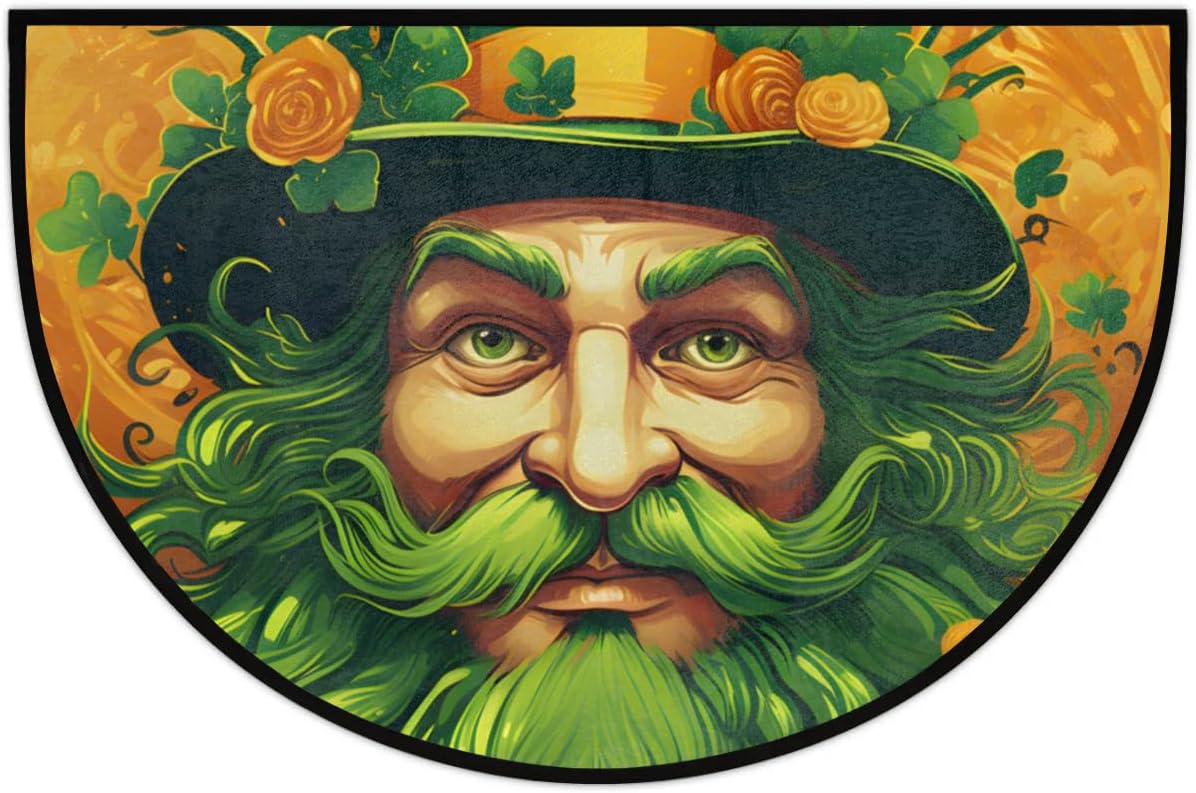 cfpolar Half Round Door Mat St. Patrick's Day Green Hats Non-Slip Semi Circle Area Rug Washable Half Moon Hearth Rugs for Indoor Outdoor Bathroom Kitchen Patio Runner Mat Laundry Room Home Decoration