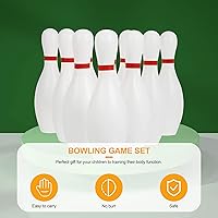 Vista 4 de Kisangel Juego de bolos para niños, juguete de bolos de plástico con 10 pines y 2 bolas para interiores y exteriores, interacción deportiva familiar