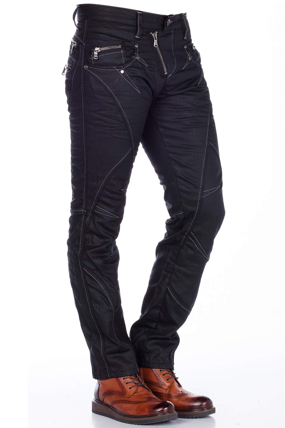 Cipo and Baxx - Pantalones vaqueros para hombre, corte regular, costuras de contraste, color negro Negro