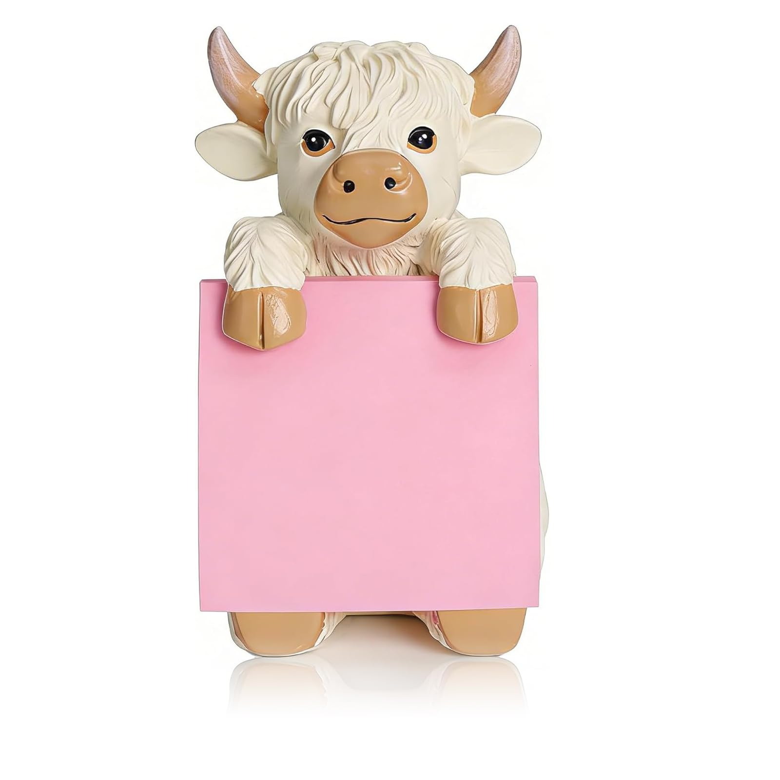 Highland Cow Sticky Note Dispenser, Sticky Note Holder for Desk Accessories, Lovely Dispenser with 100 Sheets Notes, Cute Office Supplies for Home School (White)