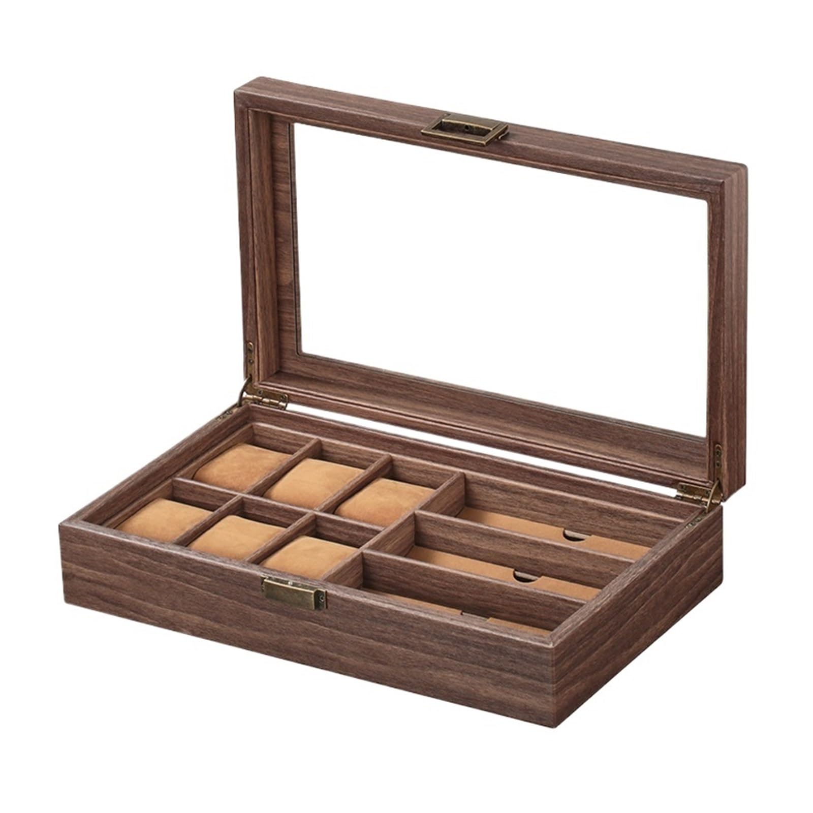 GHHZML Watch Box Handmade Wooden/Pu Leather 6+3 Watch And Sunglasses Organizer Multi-Function Jewelry Display Stand Box