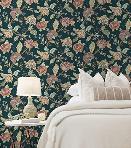 Nextwall Kianna Jacobean Floral Peel And Stick Wallpaper (Victorian Jade) #TOP2