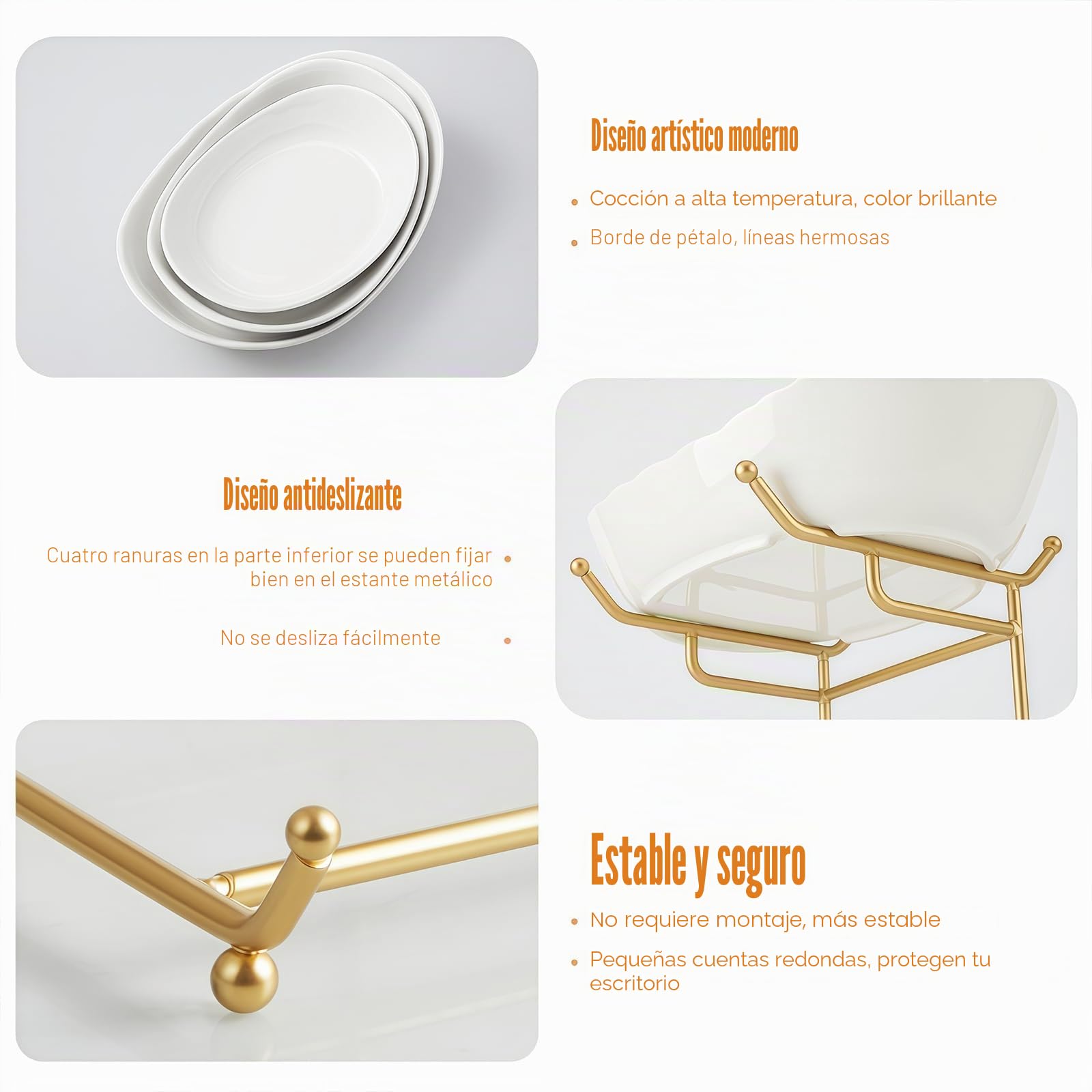Frutero de cerámica para encimera de cocina, cesta de frutas de 3 niveles con soporte de metal, soporte de frutas escalonado para encimera, aperitivos, nueces, pasteles, postres, lindo (dorado