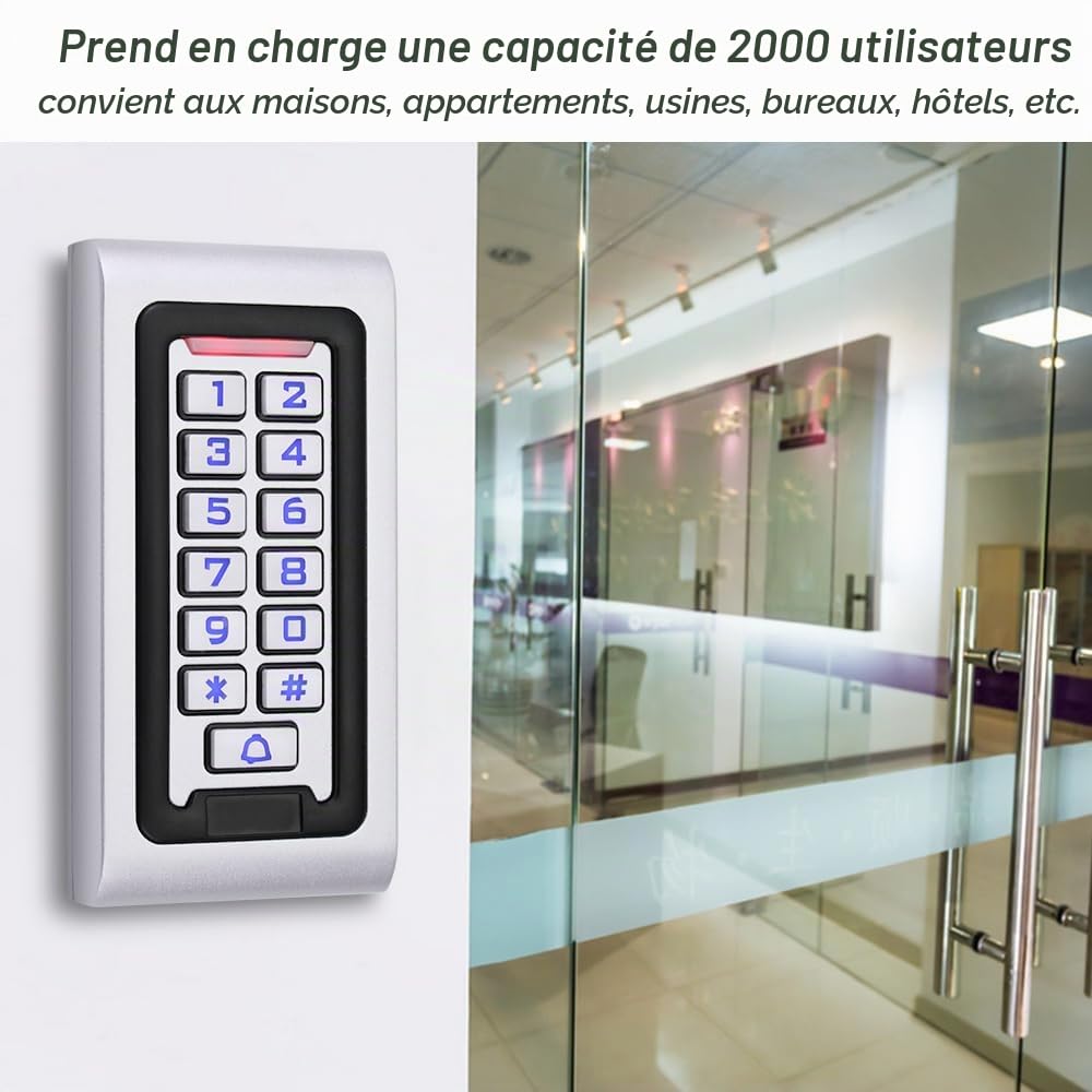Kit de Système de Contrôle d'accès IP68 Imperméable Clavier RFID Lecteur Métallique WG26 125KHz + Verrouillage Magnétique électrique 180KG + Alimentation DC12V + Cartes Clés 10PCS