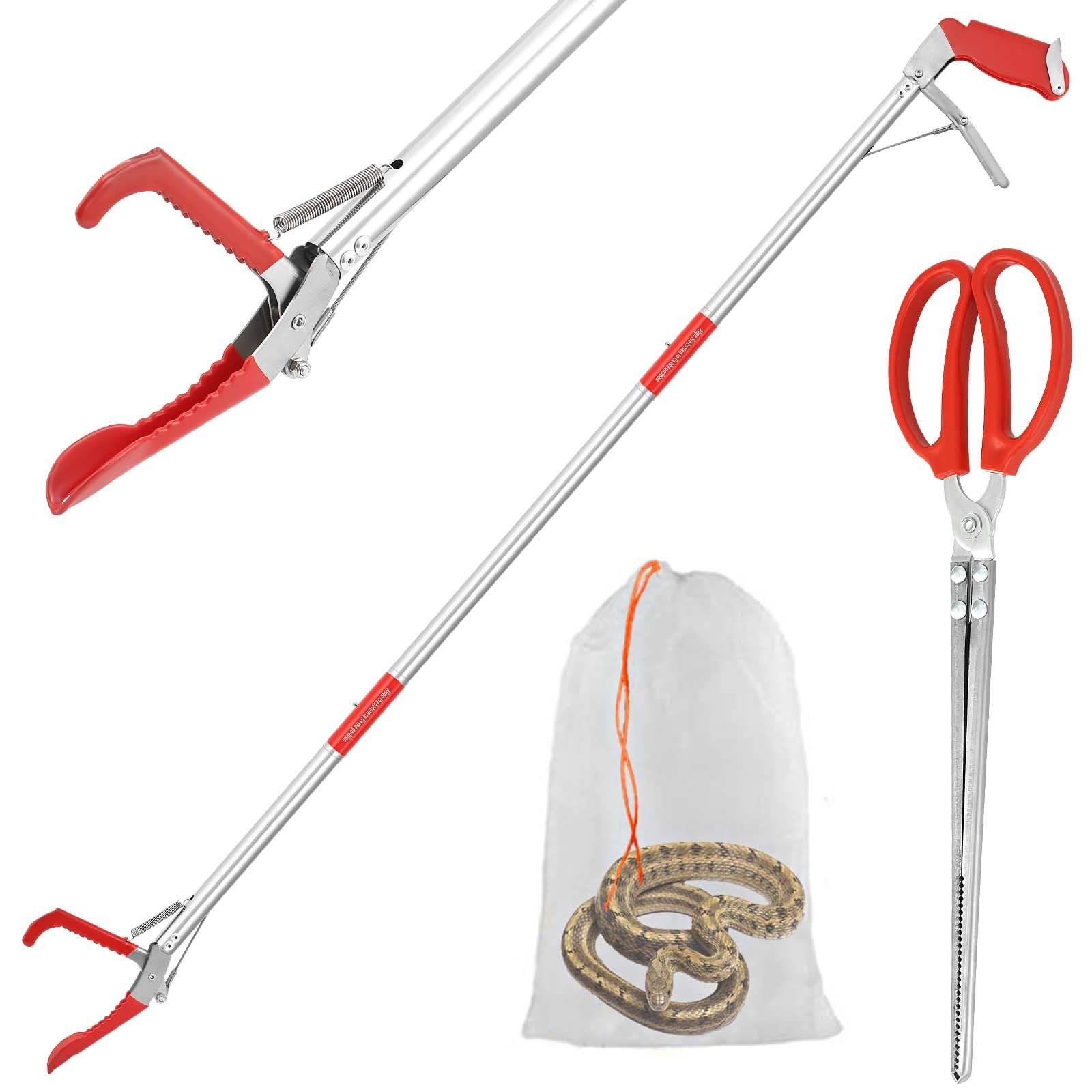 127cm Multifunktionales Schlangengreifer-Set, klappbarer Schlangenstock mit breitem Maul, Edelstahl-Schlangenzange mit rutschfestem Griff