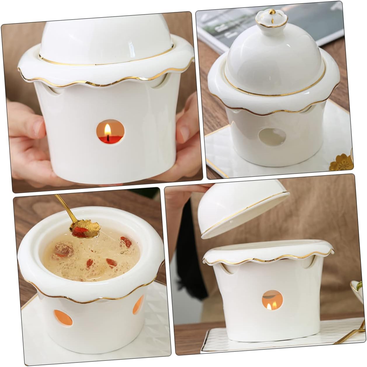 Elegant Ceramic Dessert Bowl Lid 200ml fin and Cubilose Heating Bowl for Steamed Eggs and Sweet Soups for Home and Kitchen Use