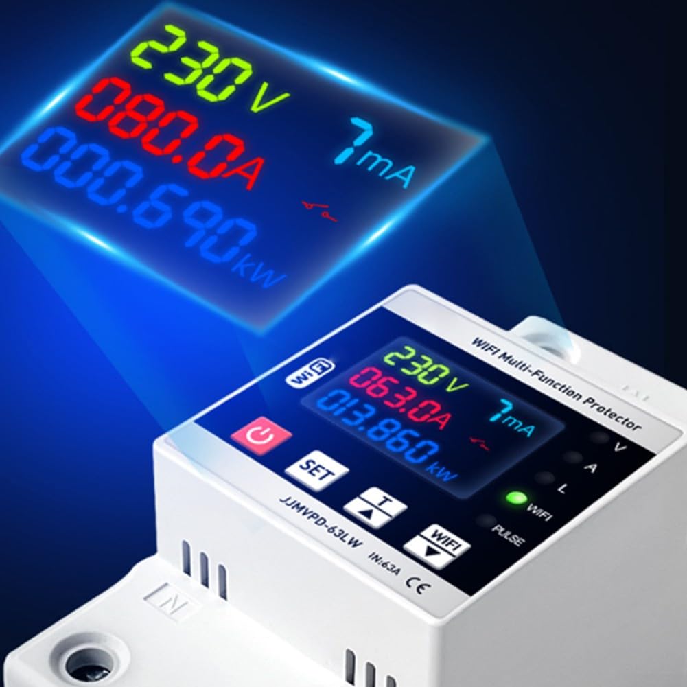 Interruttore automatico intelligente WiFi, 63/80A Smart Earth LeakageOver Under Voltage Protector Relè Switch, due relè, telecomando per la protezione del circuito (WIFI 80A)