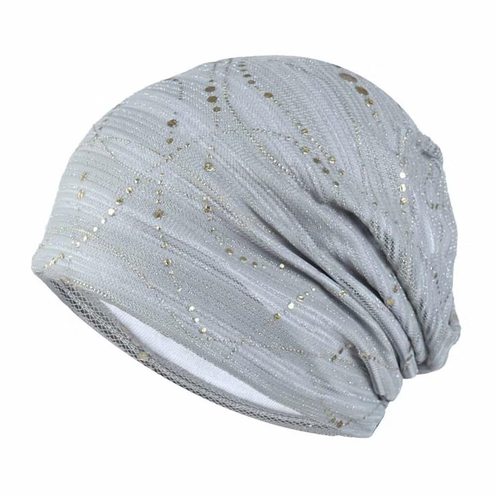 Plancholo Women's Grey Lace Chemo Turban Headwear Beanie Chemo Cap Chemo Headwear With Sequin