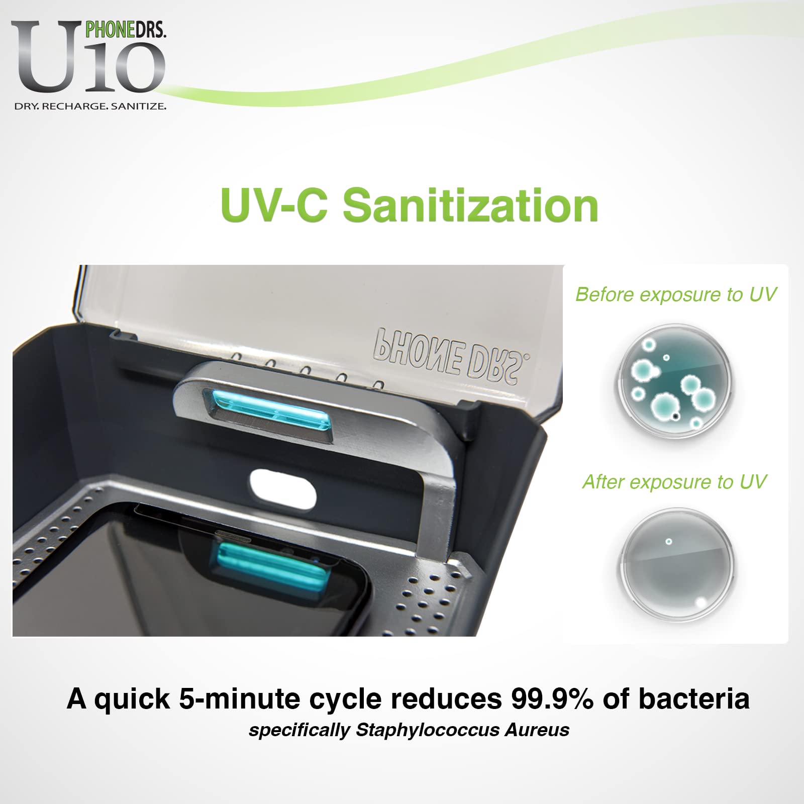 U10 UV-C Handy-Desinfektionsmittel mit Trockner und Ladegerät, reinigt, trocknet und lädt alle Handys auf