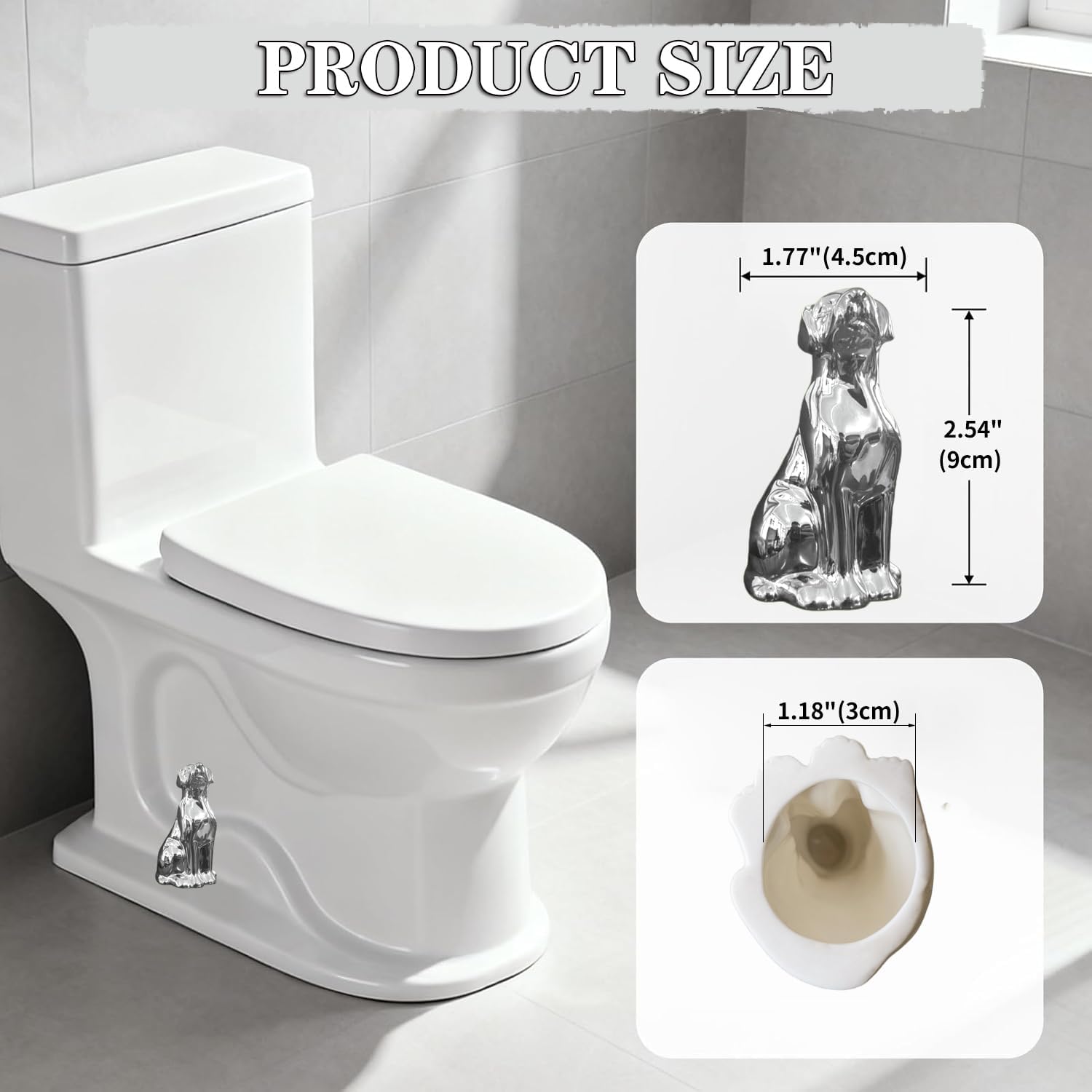 2Packs Toilet Bolt Covers Decorative Silver Dog Tall Toilet Bolt Caps, Ceramic Toilet Screw Cover Caps for Bathroom Decor, Toilet Caps for Bottom of Toilet, Easy Installation image 3