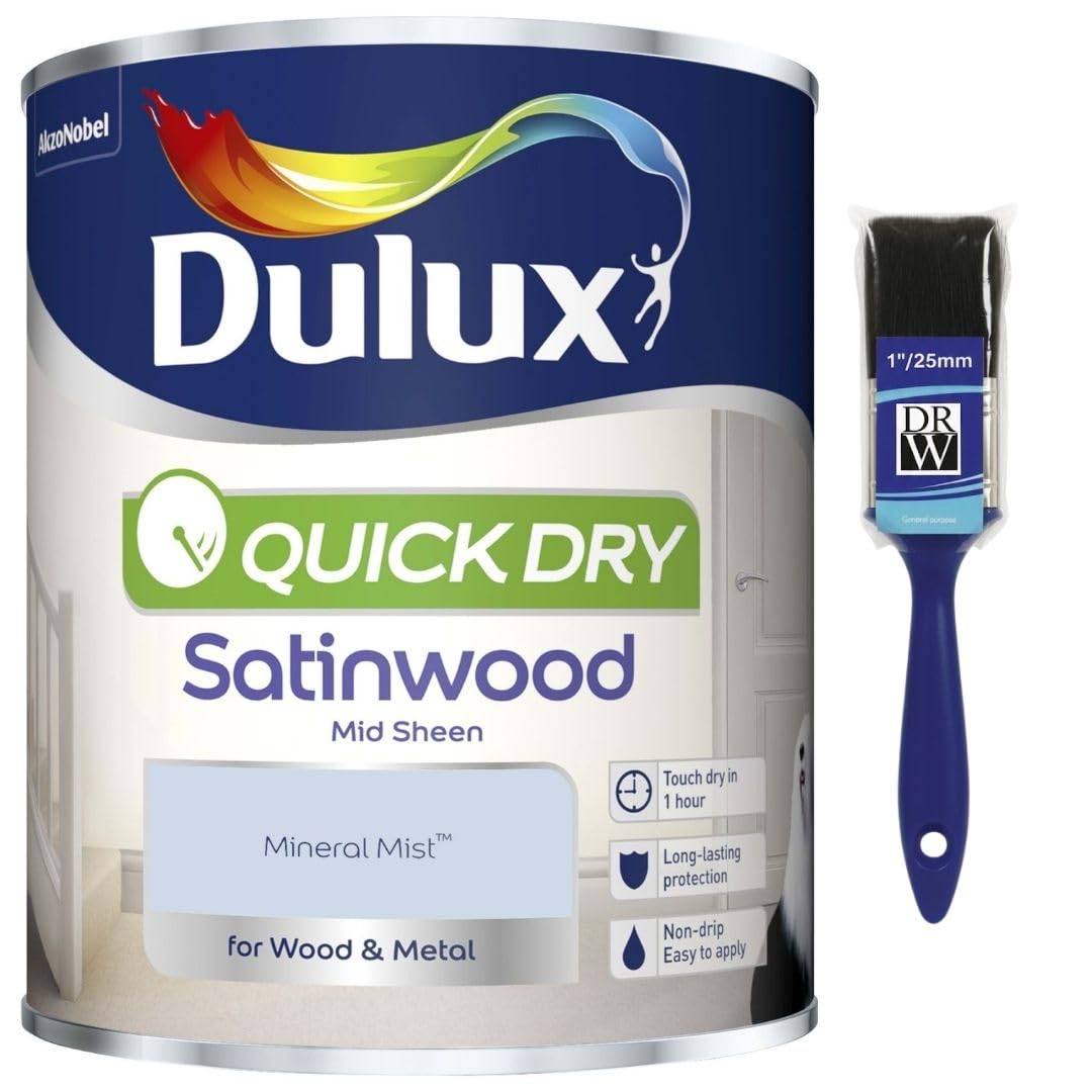 Mineral Mist Quick Dry Satinwood Paint 750ml | Interior Wood and Metal Paint | Durable Mid Sheen Finish | Fast Drying Trim Paint for Doors Skirting Boards Cupboards and Furniture