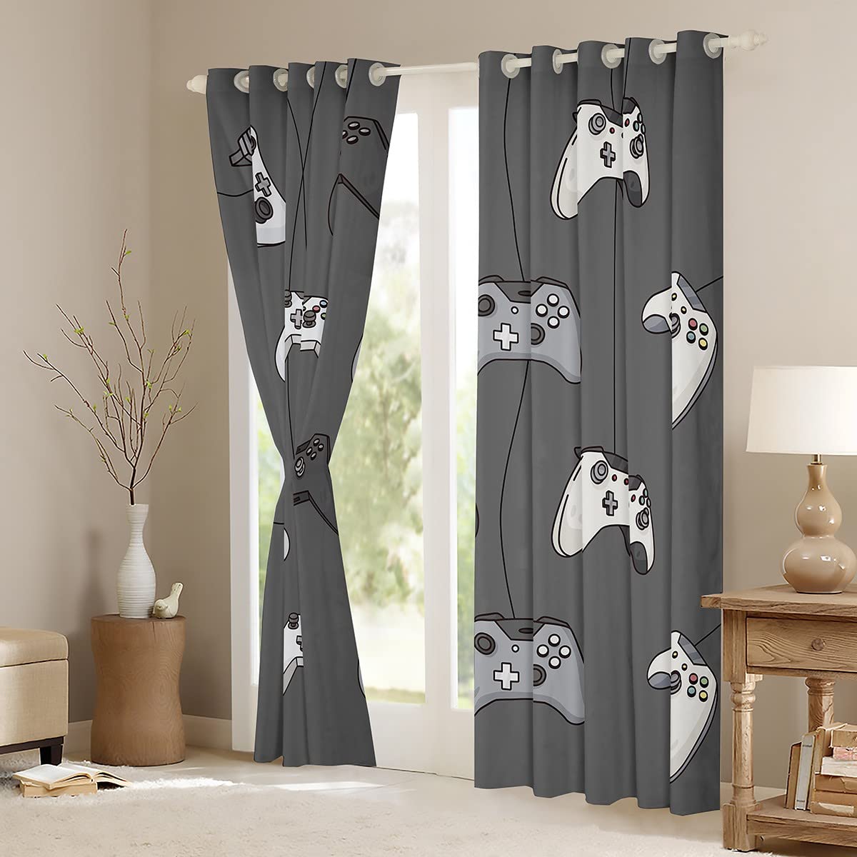 Loussiesd Gamer Curtains Gaming Window Drapes for Kids Boys Girls Black Grey White Game Controller Blackout Curtain Video Game Pad Window Treatments W52*L63 - Image 3