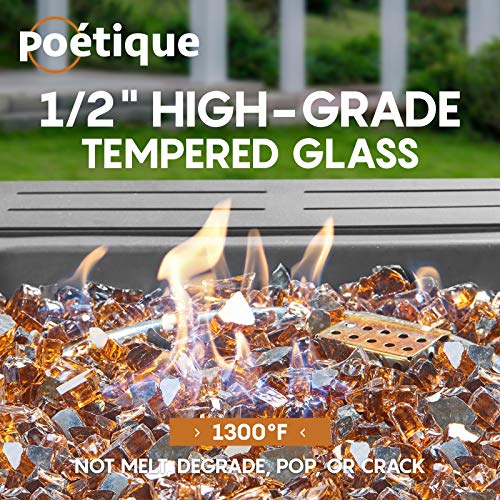 image for Bravex Fire Glass 10 Pound for Fire Pit, Amber Copper Reflective Tempe