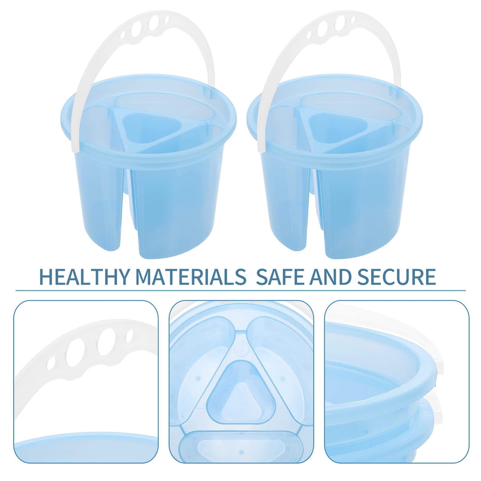 EXCEART 2Pcs Artist Brush Basins Painting Beushes Bucket with Brush Houlder Handle Wash Tanks Painting Water Pots Containers Watercolor Painting Tools Blue - Image 9