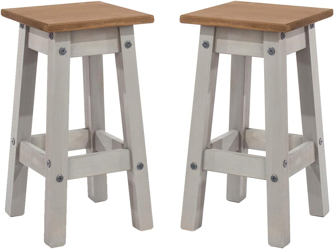 Kitchen Stools - Wood Bar - Set of 2 - Stools for Kitchen Counter - 10.24" W, 10.24" D, 20" H - 7.15lb Each (Gray)