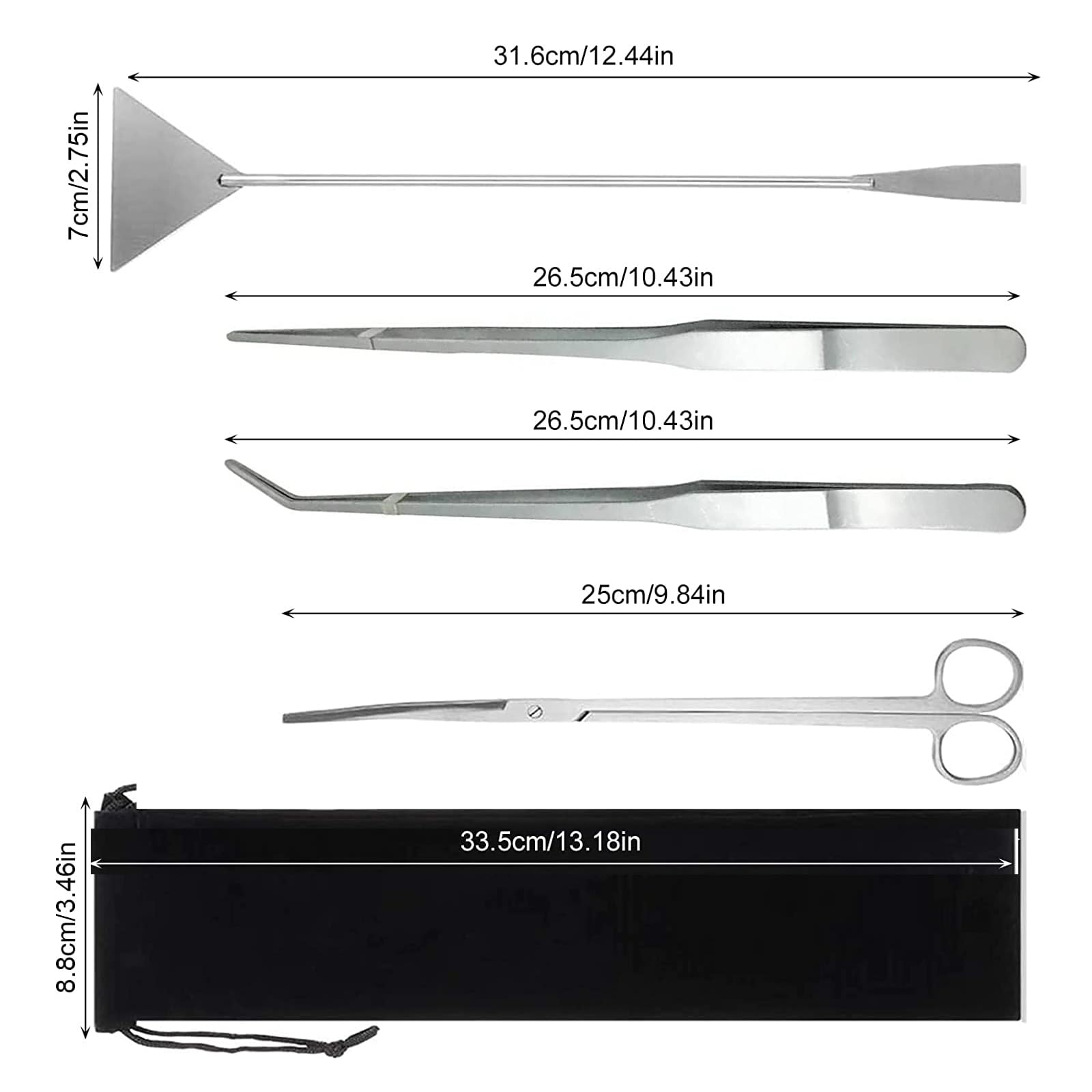 Set 4 In 1 Attrezzi Acquario - Pinzette Dritte/Curve, Forbici E Spatola In Acciaio Inox Per Piante - Foto 8