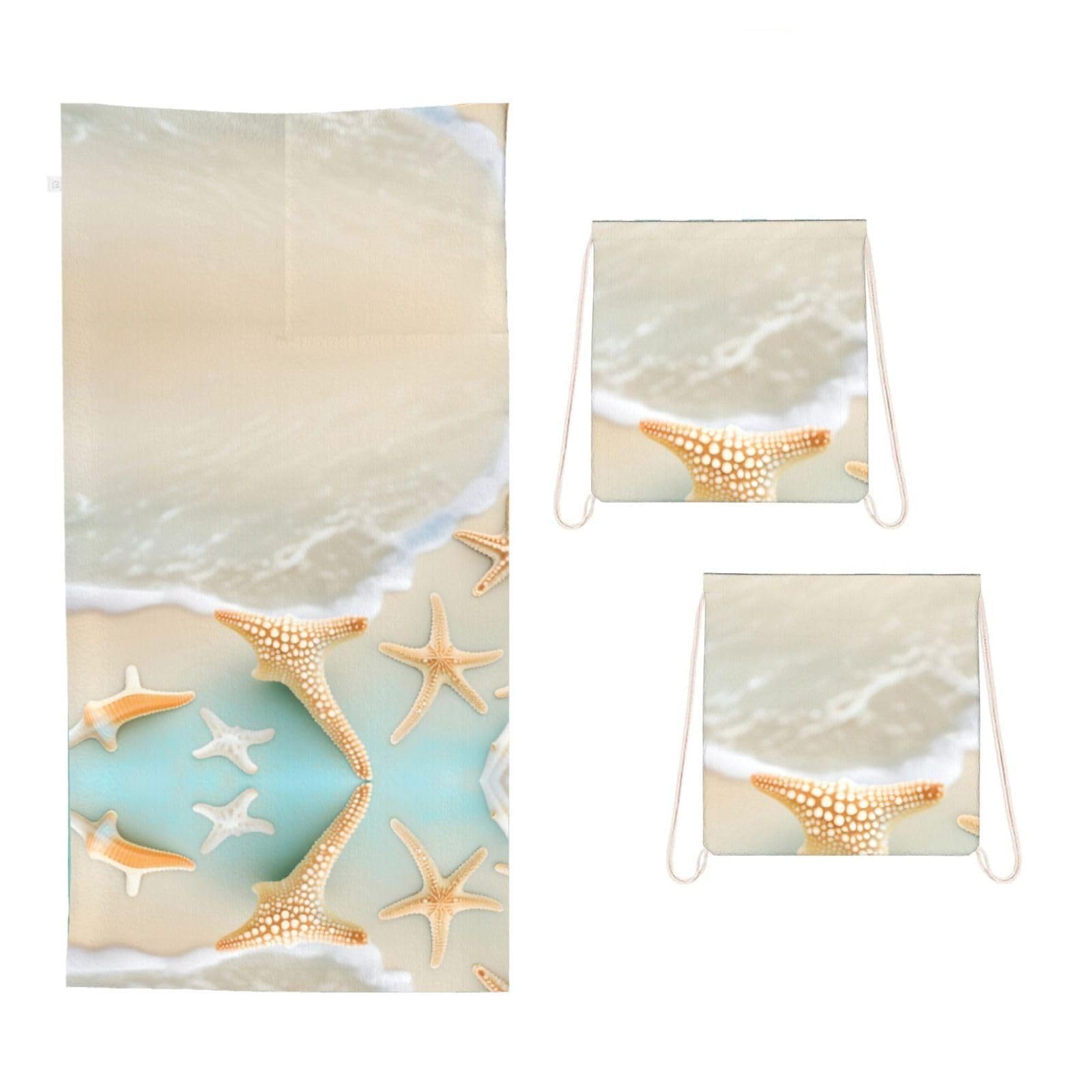 CNTDBU Beach Starfish 2 in 1 Packable Towel Bag-Large Beach Towel with Stuff Sack, Super Absorbent Microfiber Travel Towel for Pool