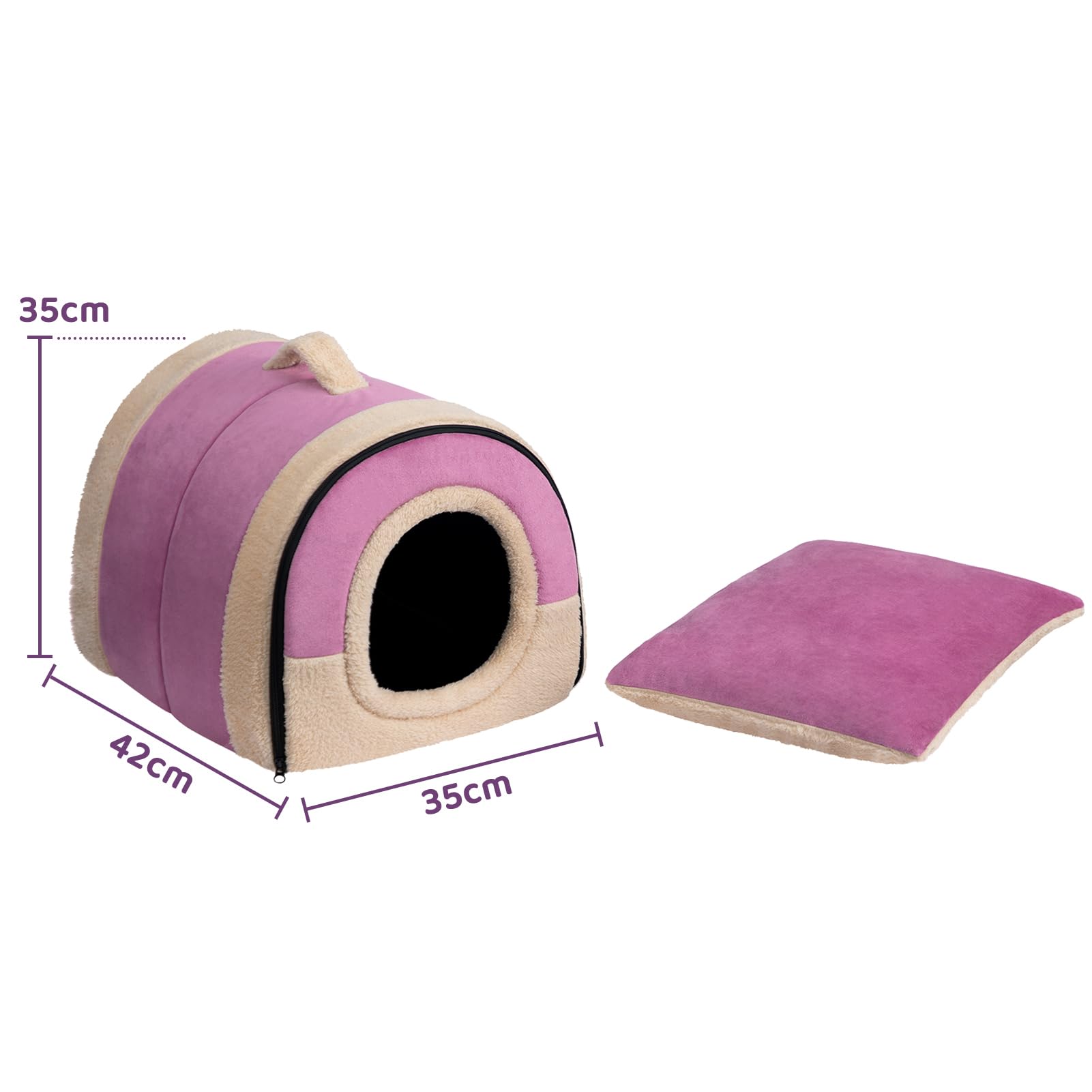 Hollypet Katzenbett Kleines Hundebett, 2-in-1 Faltbare Haustierbett für Katzen & Kleine Hunde, Warmes Höhlennest Kristallsamt-Katzenhöhle Indoor Outdoor, Lila
