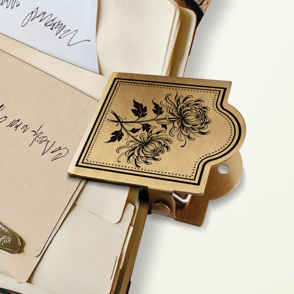 ANATTASOUL Chrysanthemum Brass Travel Journal Clip for Notebook,Bookmark
