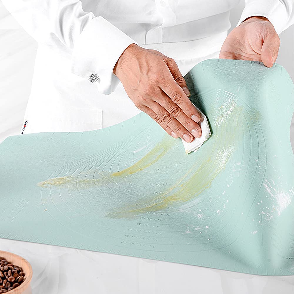 60 x 40 cm de silicona para hornear Mat antiadherente para hornear Pastelería Mat con báscula de masa, fácil de limpiar (verde)