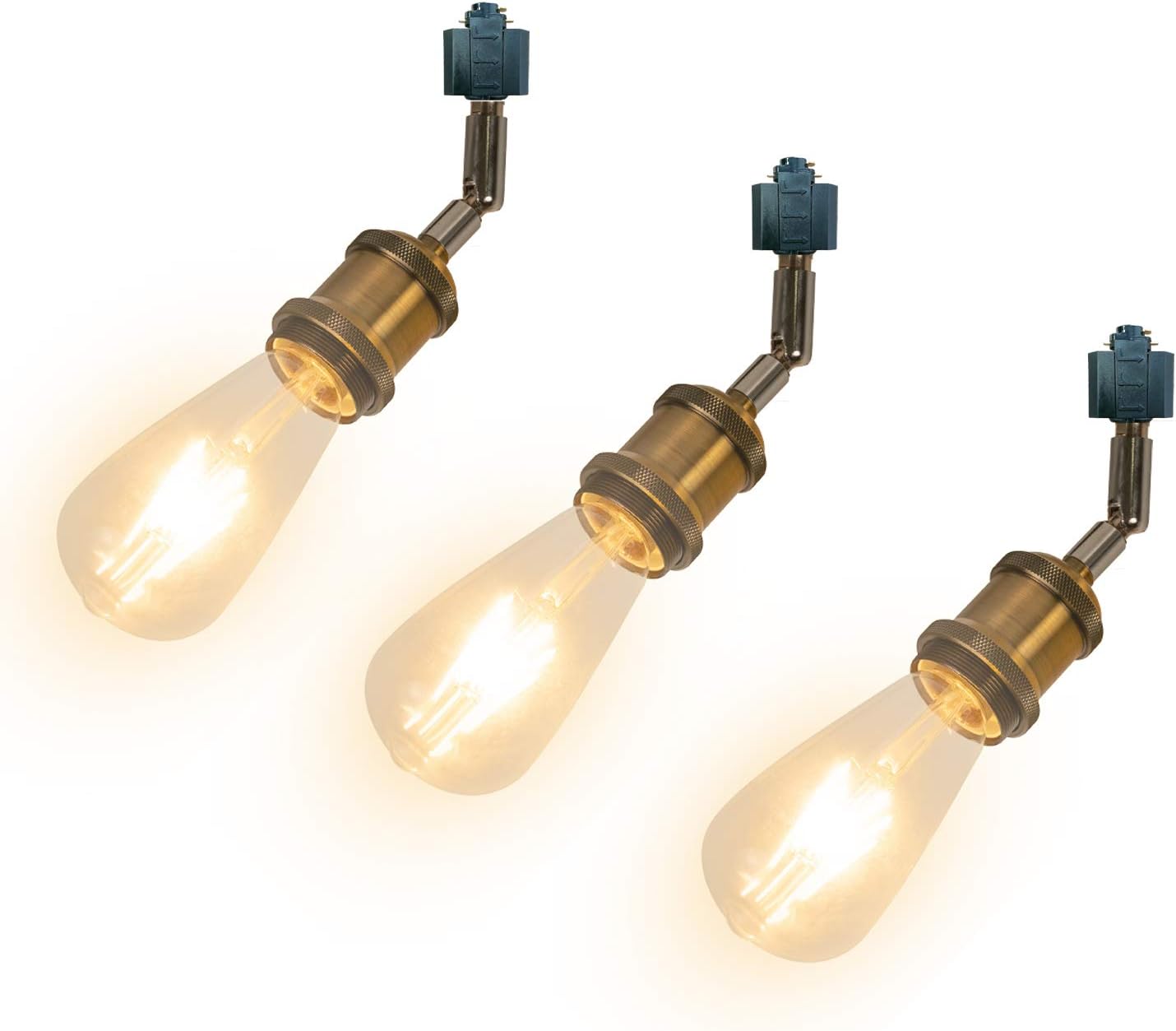 3-Pack Retro Vintage Style Adjustable Titl Angle H-Type Track Head Lighting Brass E26 Base Track Light Fixture for Gallery Loft Aisle Living Room Kitchen Bulb and Track Not Included