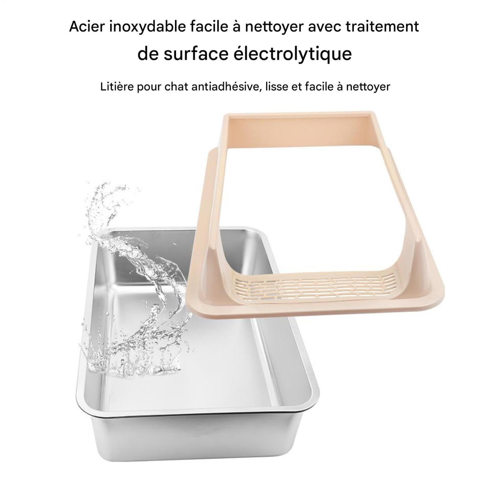 Bac à litière pour Chat Anti-Fuite Urine Antiadhésif Chat Nettoyage Facile