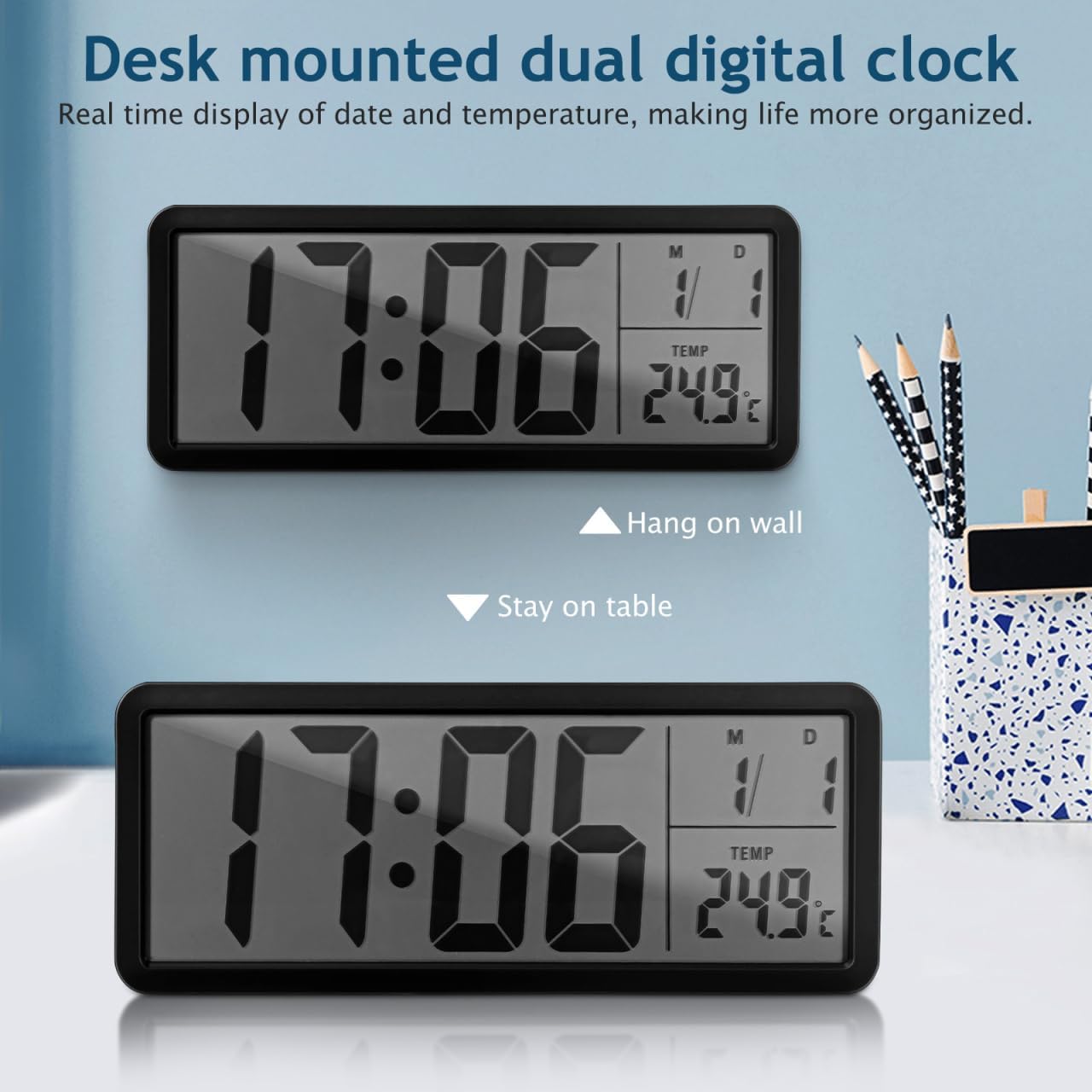 Healifty Digital Wall Clock Battery Operated: LED Electronic Desk Clocks with Large Display Date Temperature, Modern Alarm Timer for Living Room Bedroom Decor