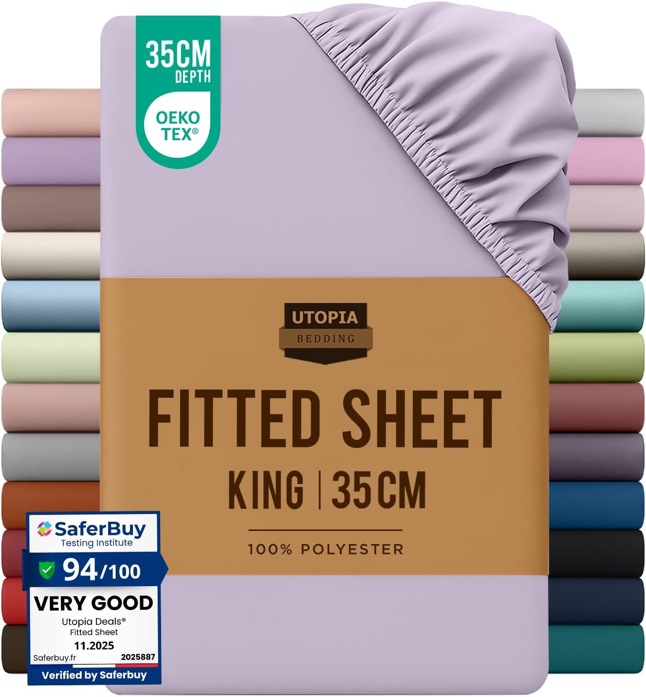 Utopia Bedding Fitted Sheet King, Lavender - Deep Pocket 14 inch (35 cm) - Easy Care - OEKO-TEX Certified - Soft Brushed Polyester Microfibre Fabric - Shrinkage and Fade Resistant - Bottom Sheet