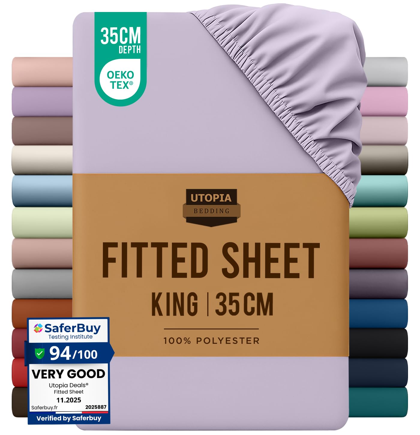 Utopia Bedding Fitted Sheet King, Lavender - Deep Pocket 14 inch (35 cm) - Easy Care - OEKO-TEX Certified - Soft Brushed Polyester Microfibre Fabric - Shrinkage and Fade Resistant - Bottom Sheet