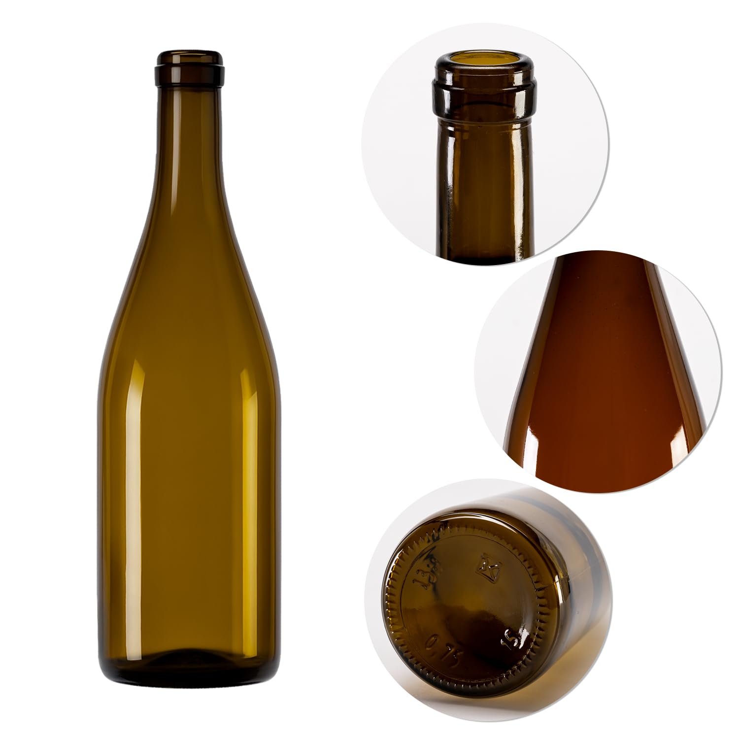 15 pièces Bouteille en verre vide Burgundy 750 ml en verre brun avec bouchon aggloméré – bouteille de vin vide idéale pour le vin, les liqueurs, le cidre, les jus et les spiritueux